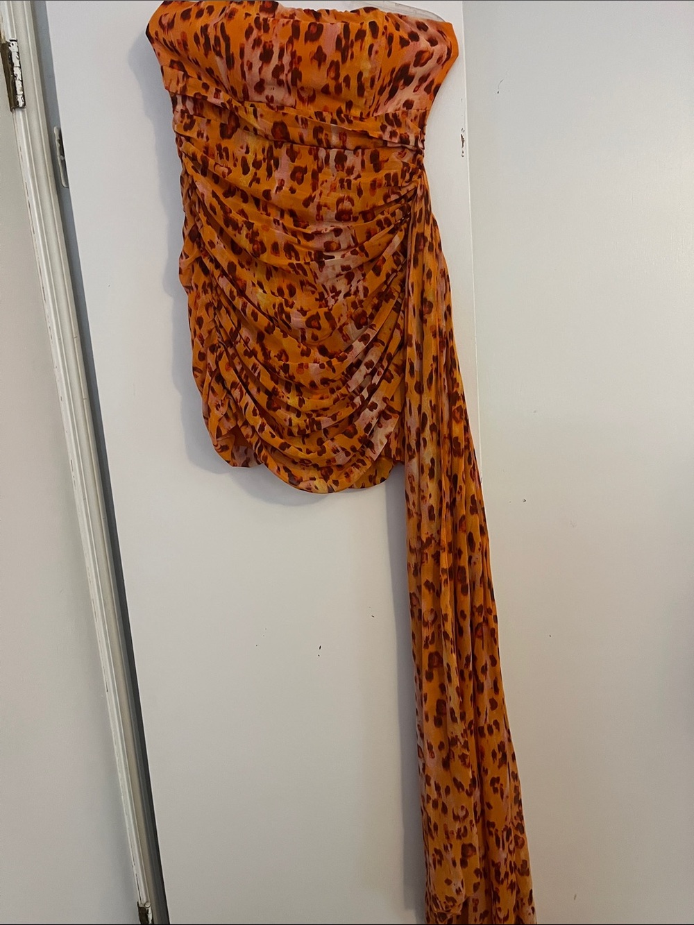 SHEIN Orange Leopard Print Strapless Draped Maxi Dress